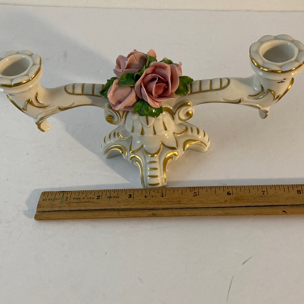 Dresden vintage Elegant Gold and Pink Floral Candle Holder - Picture 5 of 5